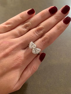 GIA Certified 5.20 Carat Heart and Pear Shape Two Stone Ring