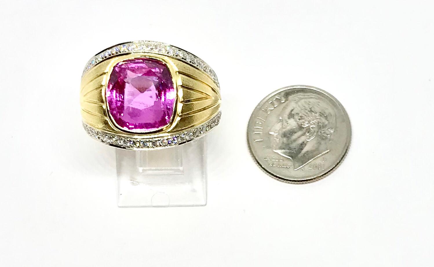 GIA Certified 5.20 Carat Pink Sapphire and Diamond Ring in 18k Gold In New Condition For Sale In Los Angeles, CA