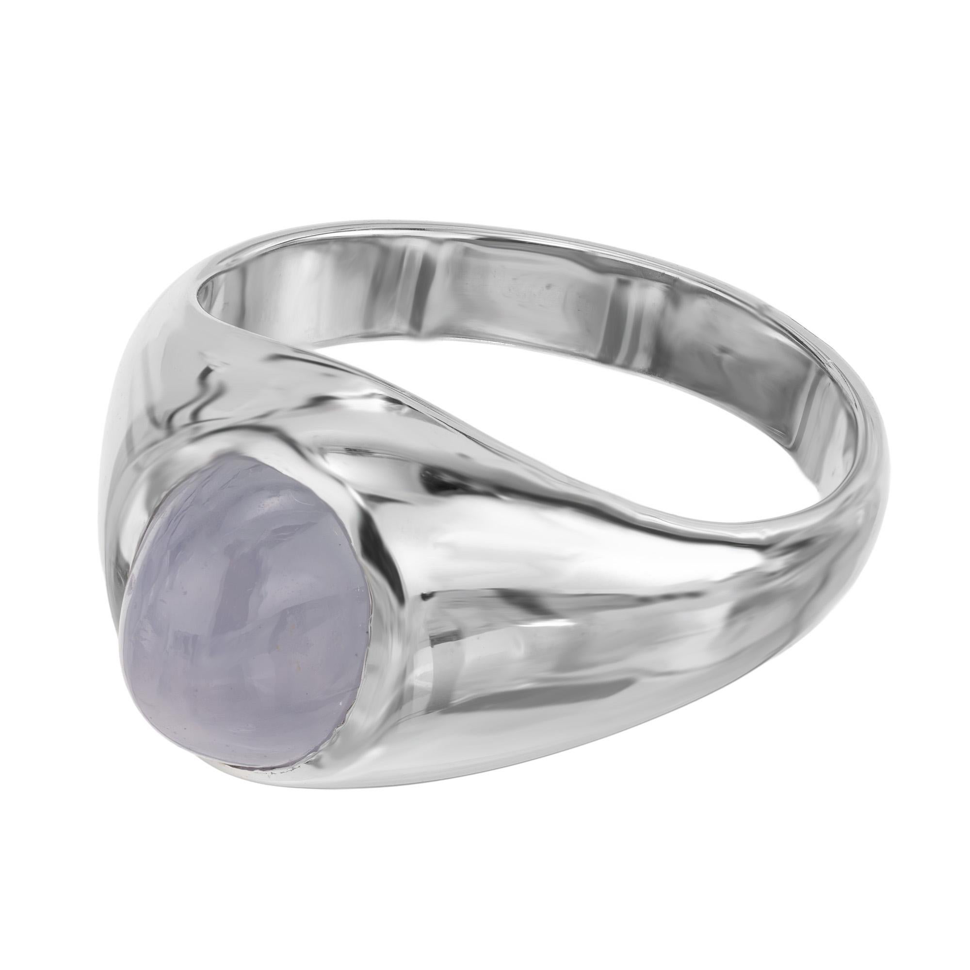 Cabochon Anello a cupola da uomo in oro bianco con zaffiro a stella certificato GIA da 5,20 carati in vendita