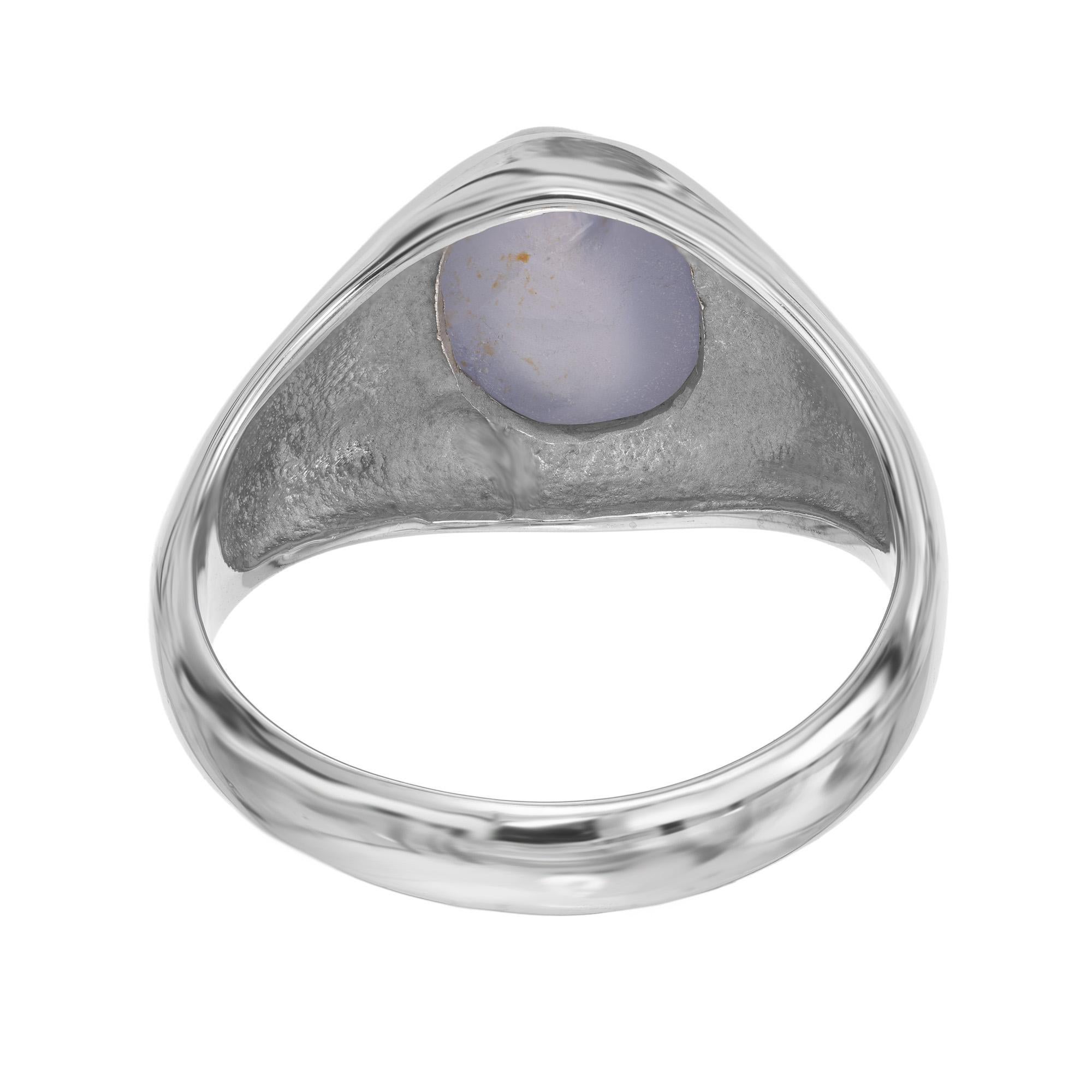 Anello a cupola da uomo in oro bianco con zaffiro a stella certificato GIA da 5,20 carati in vendita 1