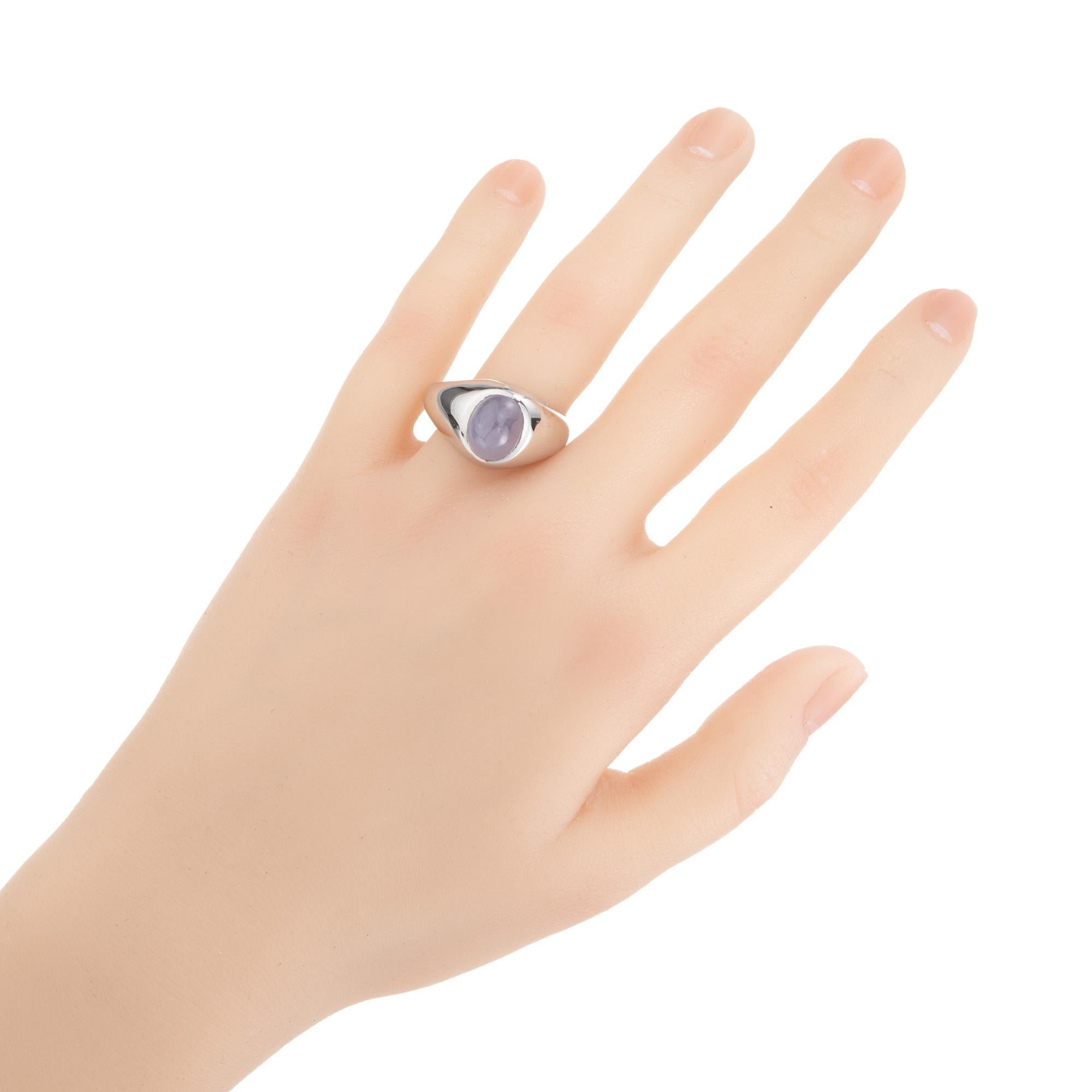 Anello a cupola da uomo in oro bianco con zaffiro a stella certificato GIA da 5,20 carati in vendita 2