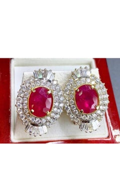 AIG Certified 5.20 Carats Burma Rubies 4.40 Carat Diamonds 18k Gold Earrings
