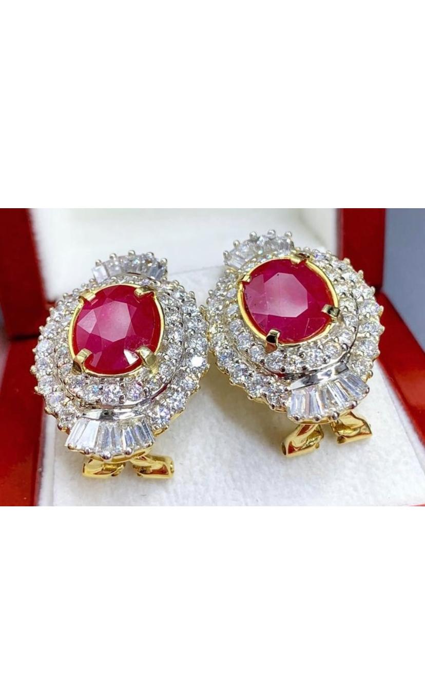 Women's GIA Certified 5.20 Carats Burma Rubies 4.40 Carat Diamonds 18k Gold Earrings For Sale