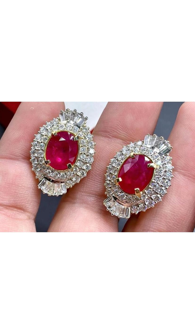 GIA Certified 5.20 Carats Burma Rubies 4.40 Carat Diamonds 18k Gold Earrings For Sale 1