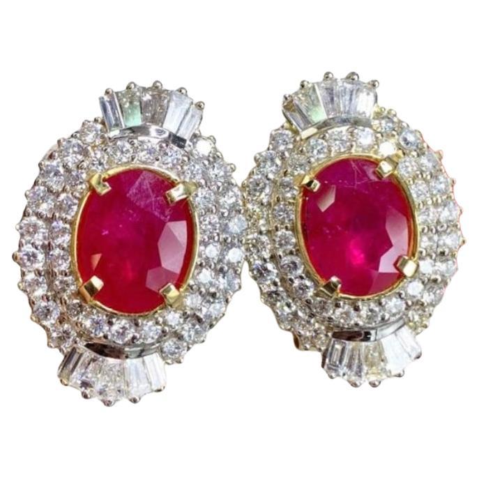 GIA Certified 5.20 Carats Burma Rubies 4.40 Carat Diamonds 18k Gold Earrings