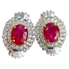 GIA-zertifizierte 5,20 Karat Burma-Rubinen 4,40 Karat Diamanten 18k Gold Ohrringe