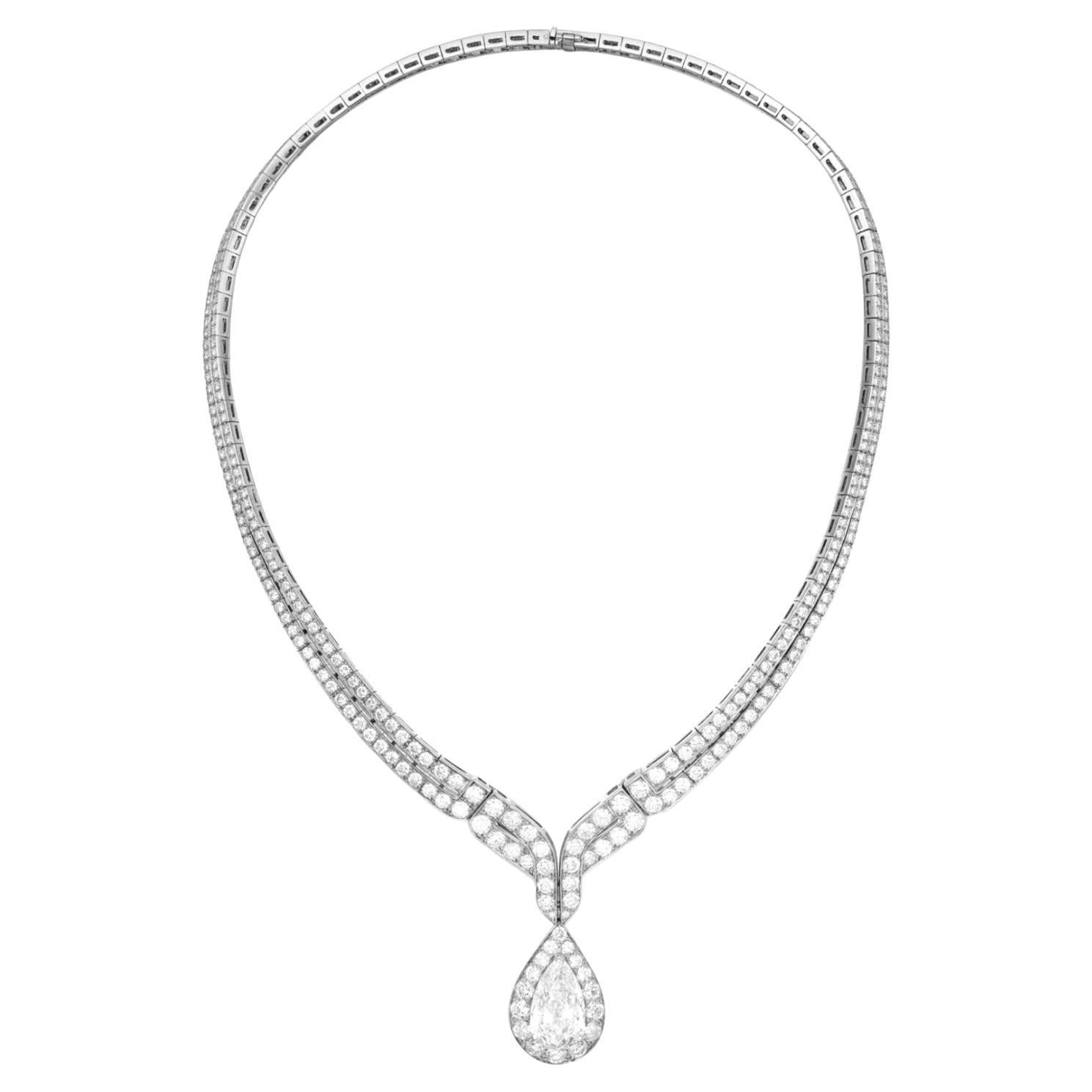 GIA Certified 5.21 Carat Pear Shaped Diamond Necklace D COLOR