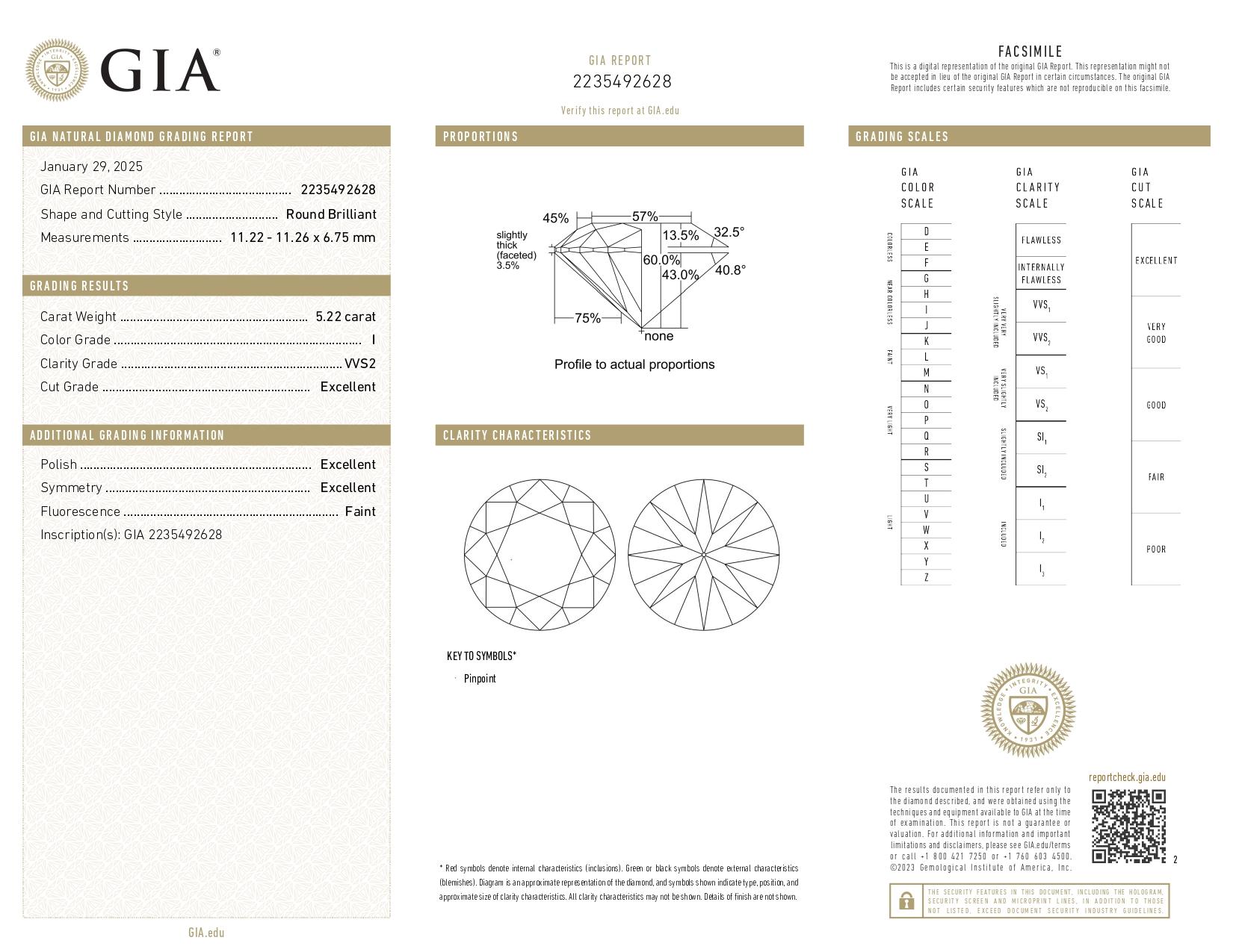 GIA Certified 5.22 Carat Round VVS2 Clarity Diamond Platinum Ring with Pavè In New Condition For Sale In Chicago, IL