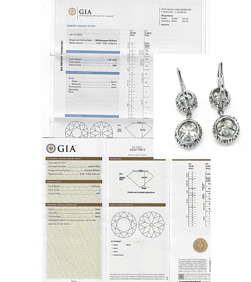Orecchini con diamanti da 5,22cttw certificati GIA in vendita 1