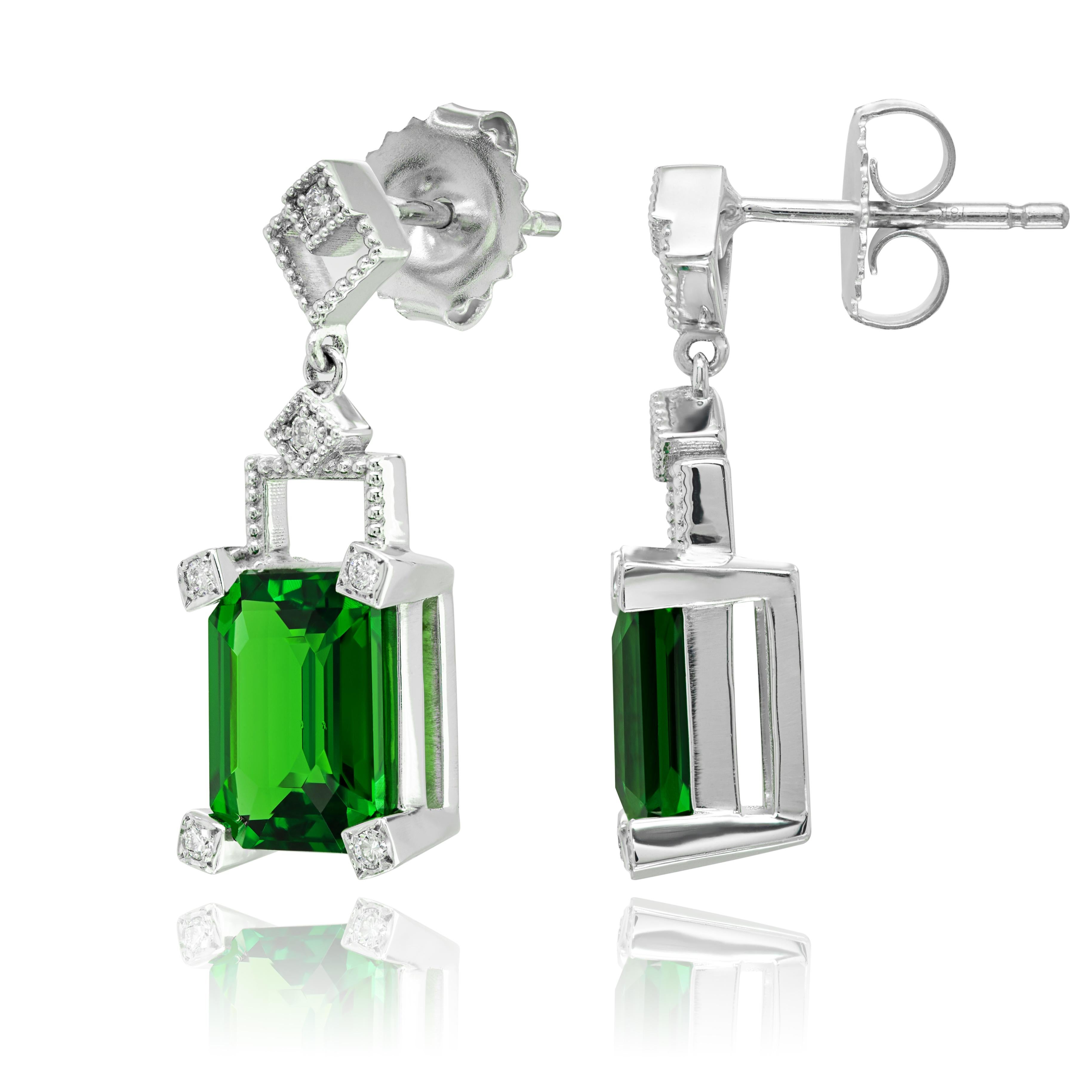Contemporary GIA Certified Natural Tsavorites 5.23 Carat Diamond 18K White Gold Drop Earrings For Sale