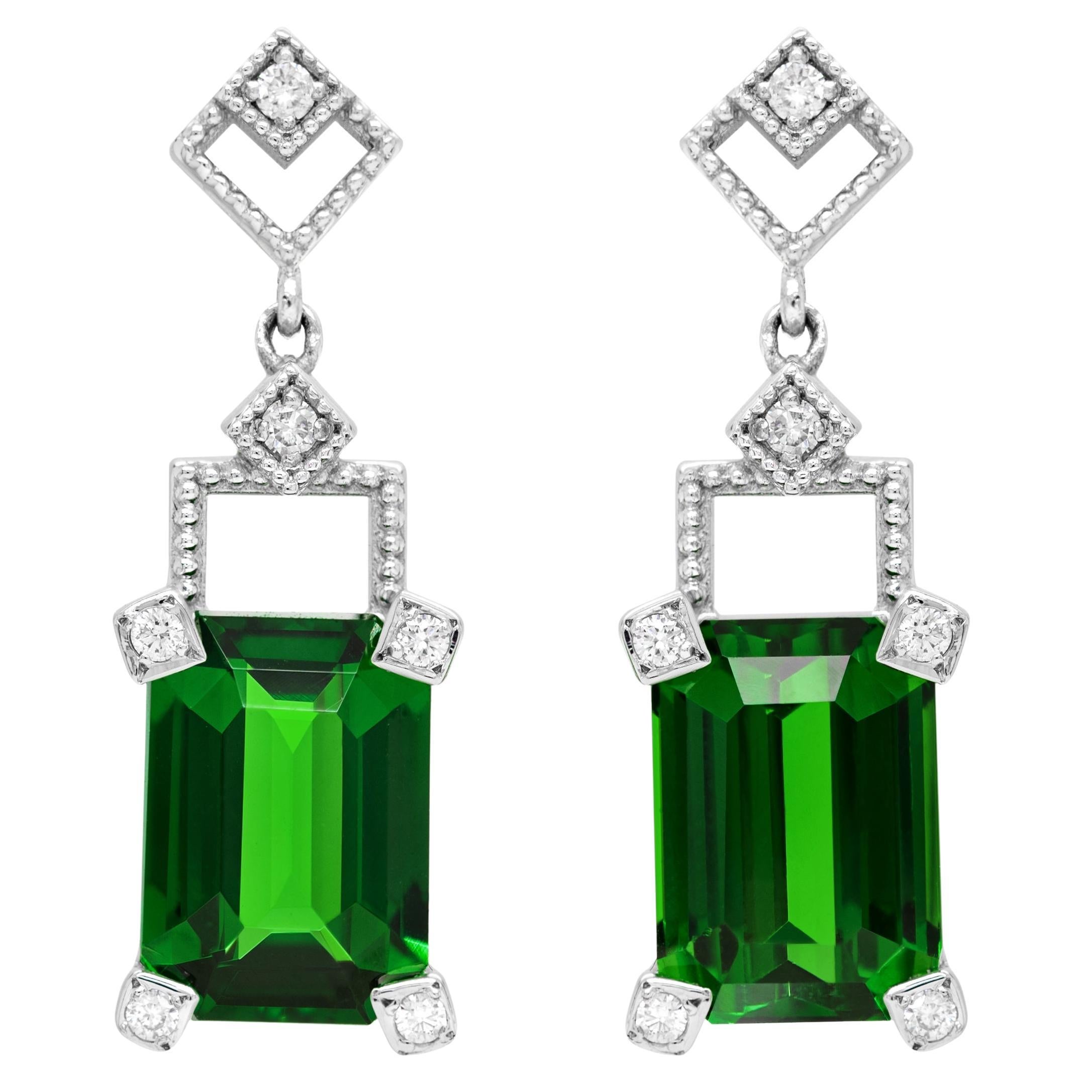 Pendants d'oreilles en or blanc 18 carats avec tsavorites naturelles certifiées par le GIA et diamants de 5,23 carats