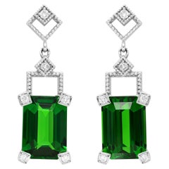 GIA Certified Natural Tsavorites 5.23 Carat Diamond 18K White Gold Drop Earrings