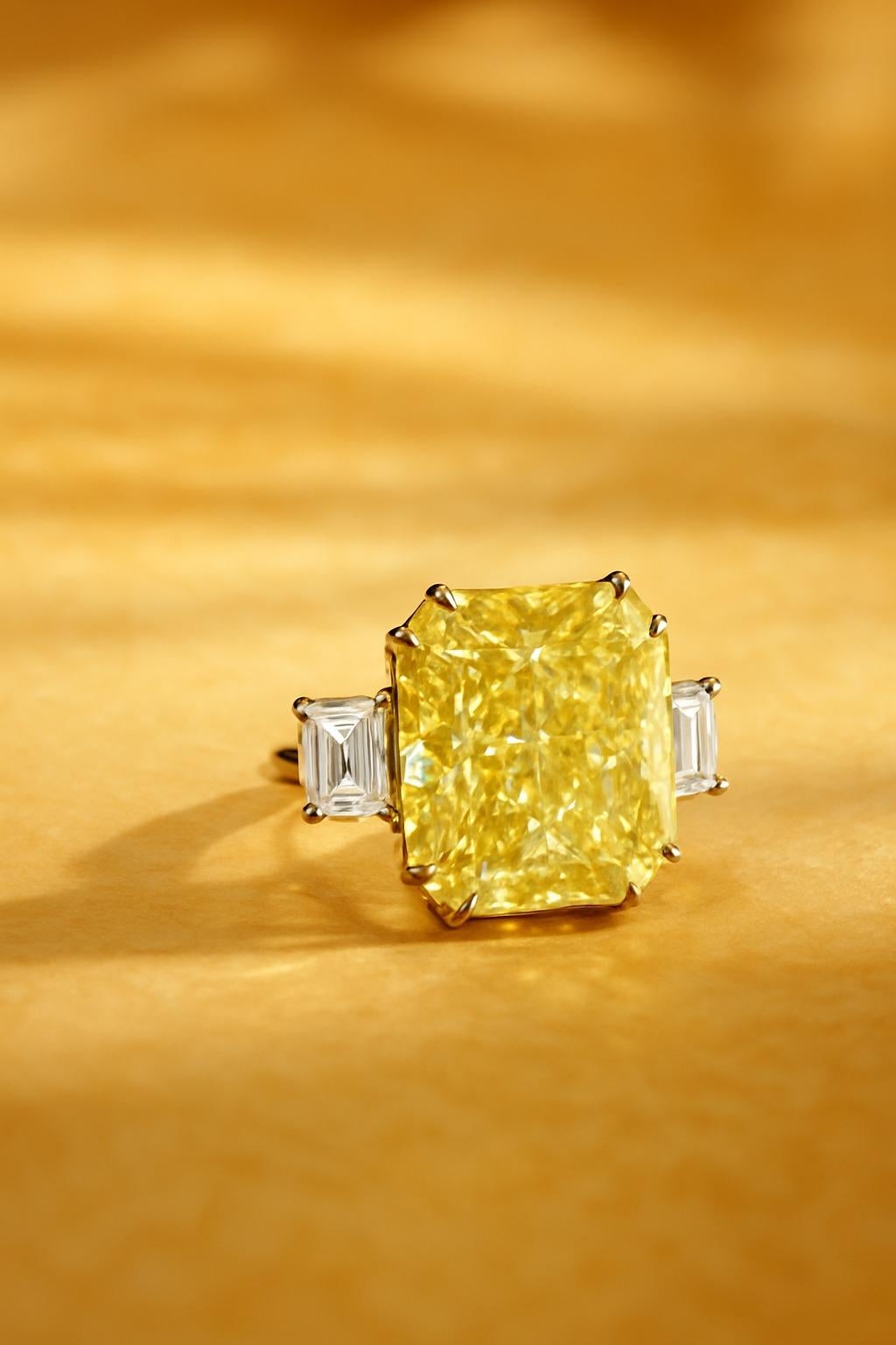 GIA zertifizierter 5,24 Karat Fancy Yellow VS1 Diamantring (Zeitgenössisch) im Angebot