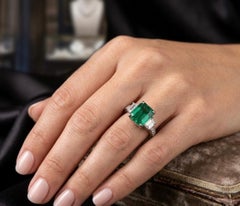 GIA Certified 5.24ct Colombian Muzo Emerald & Diamond 3-Stone Ring Platinum