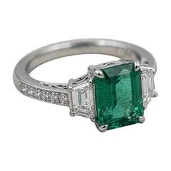 GIA Certified 5.24ct Colombian Muzo Emerald & Diamond 3-Stone Ring Platinum