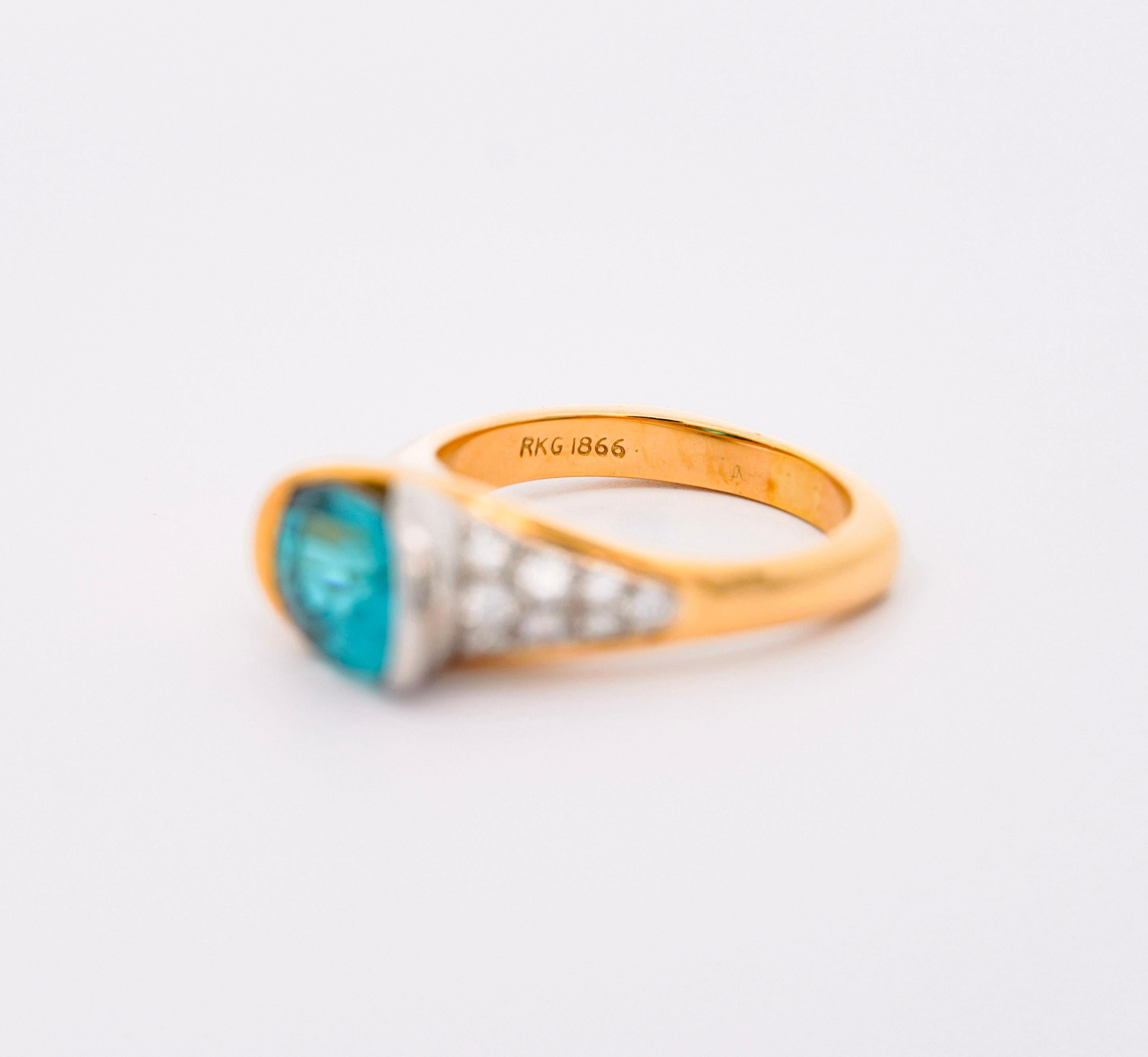 GIA Certified 5.25 Carat Blue Zircon & Diamond 18K Gold Two Tone Bypass Ring  In New Condition For Sale In Miami, FL