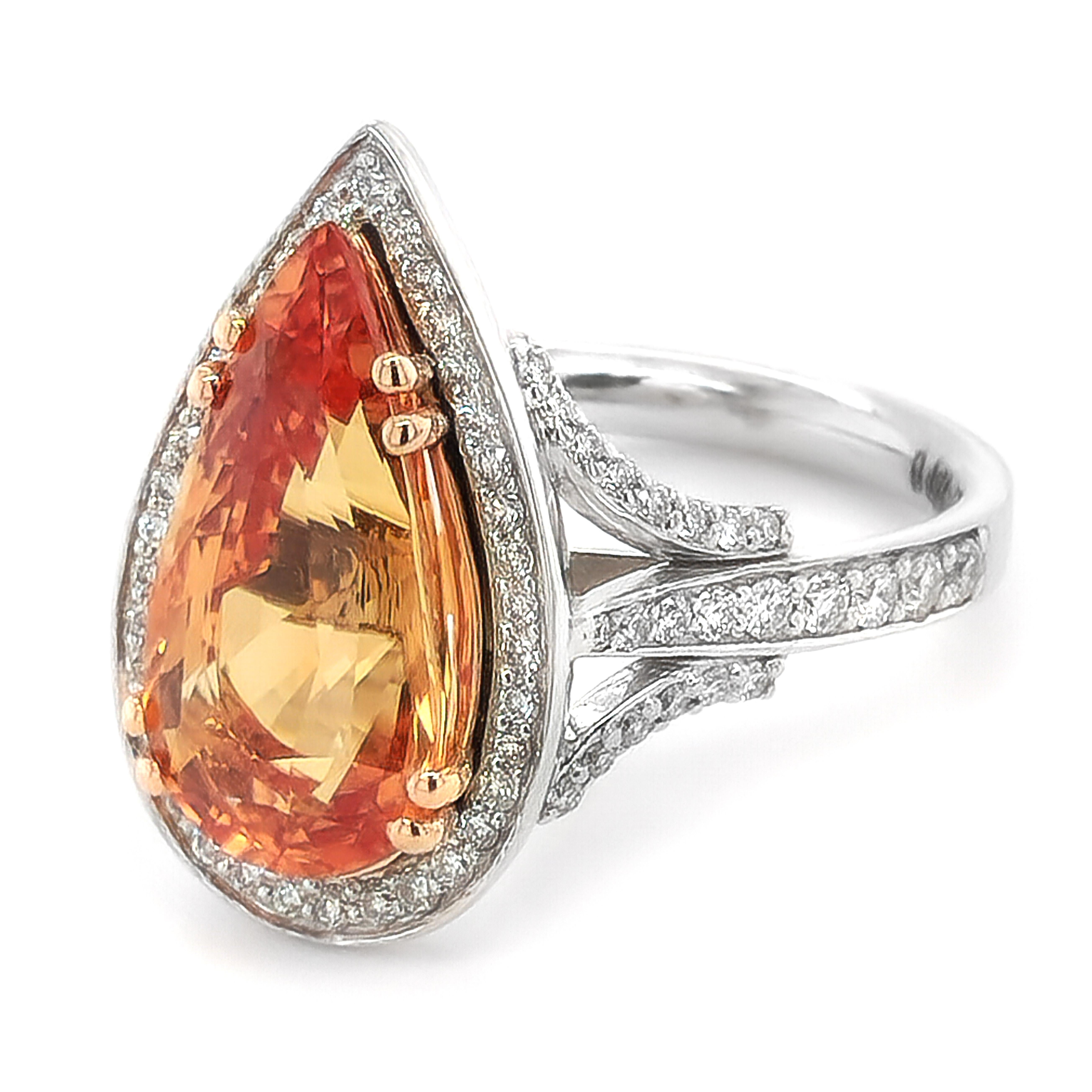 Mixed Cut GIA Certified 5.25 Carats Orange Sapphire Diamonds set in 18K White Gold Ring For Sale
