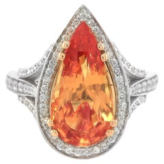 GIA zertifiziert 5,25 Karat Orange Saphir Diamanten in 18K Weißgold Ring gesetzt
