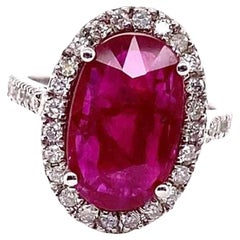 GIA Certified 5.25 Carat Natural Ruby 14k White Gold Ring