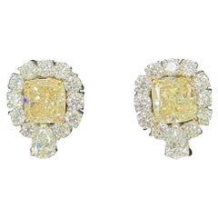 GIA Certified 5.27 Carat Natural Yellow Diamond White Diamond Gold Earrings