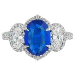 Bague en platine certifiée GIA, 5.28 carats, saphir bleu naturel et diamant