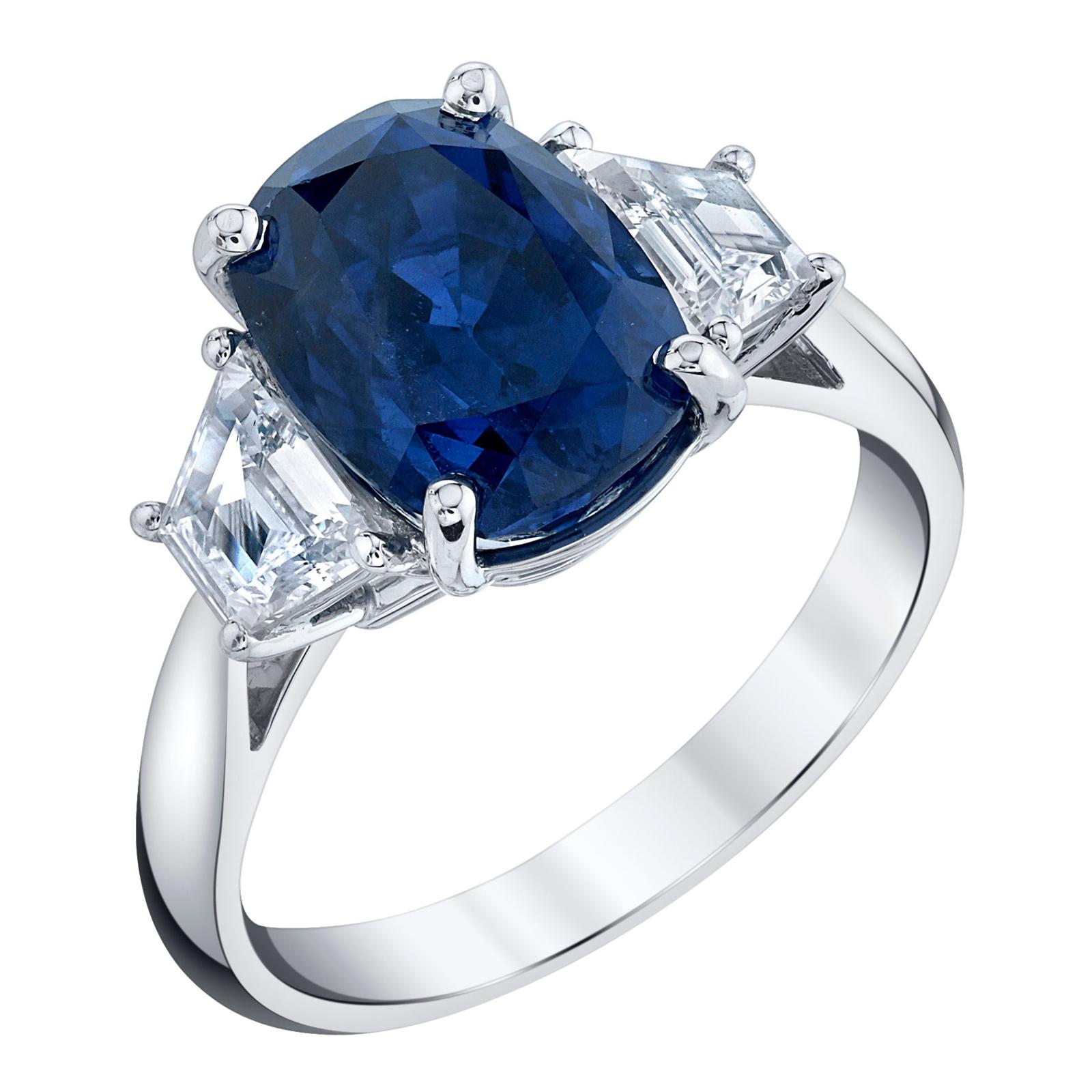 GIA Certified 5.28 Carat Unheated Blue Sapphire and Diamond Platinum Ring