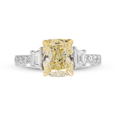 GIA Certified 5.28ct Cushion-Cut Yellow Diamond 18kTT Gold Ring