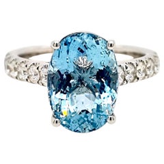 GIA Certified 5.3 Carat Aquamarine Round Diamond White Gold Ring