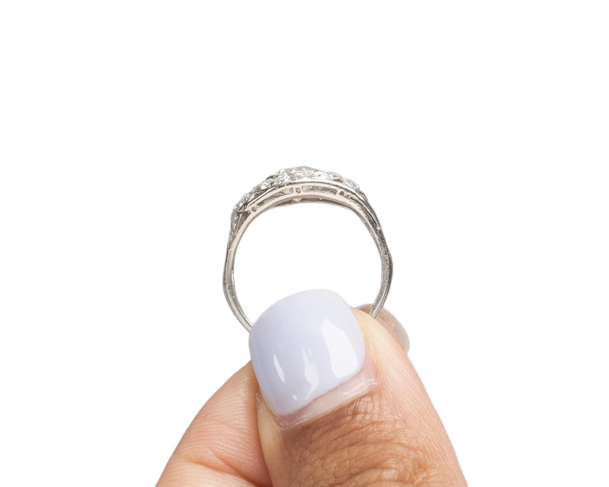 GIA Certified .53 Carat Art Deco Diamond Platinum Engagement Ring For Sale 1