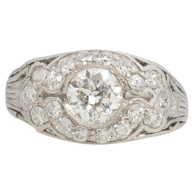 GIA Certified .53 Carat Art Deco Diamond Platinum Engagement Ring For Sale
