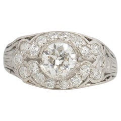 GIA-zertifizierter .53 Karat Art Deco Diamant Platin Verlobungsring