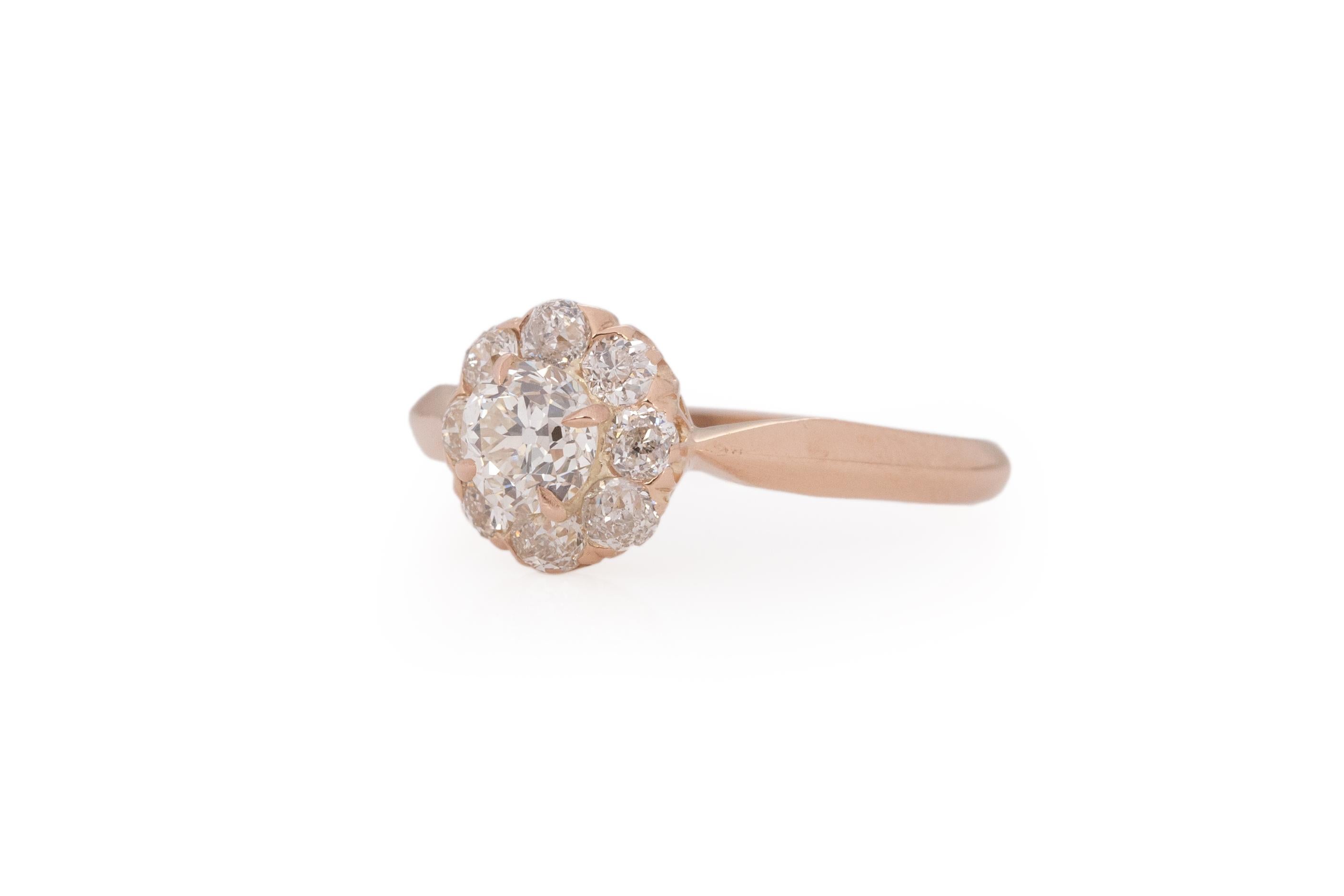 Edoardiano Anello di fidanzamento in oro rosa 14 carati con diamante edoardiano certificato GIA da 0,53 carati in vendita