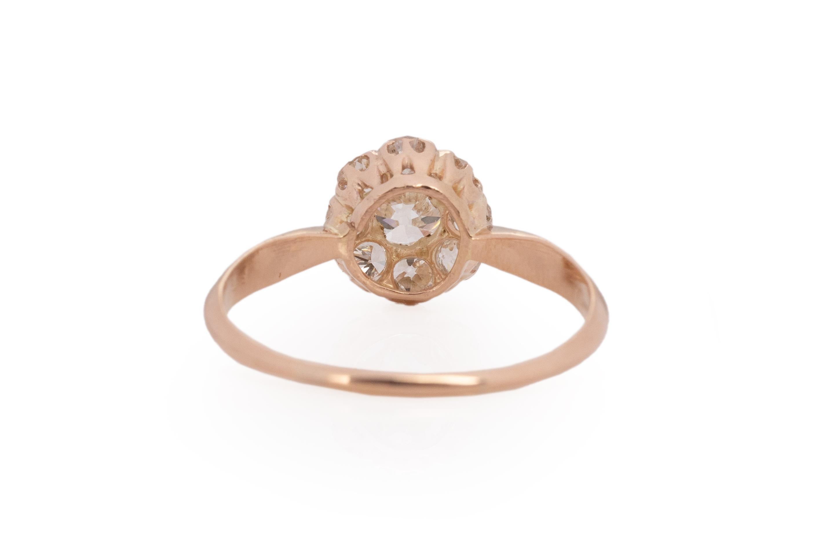 Taglio antico europeo Anello di fidanzamento in oro rosa 14 carati con diamante edoardiano certificato GIA da 0,53 carati in vendita