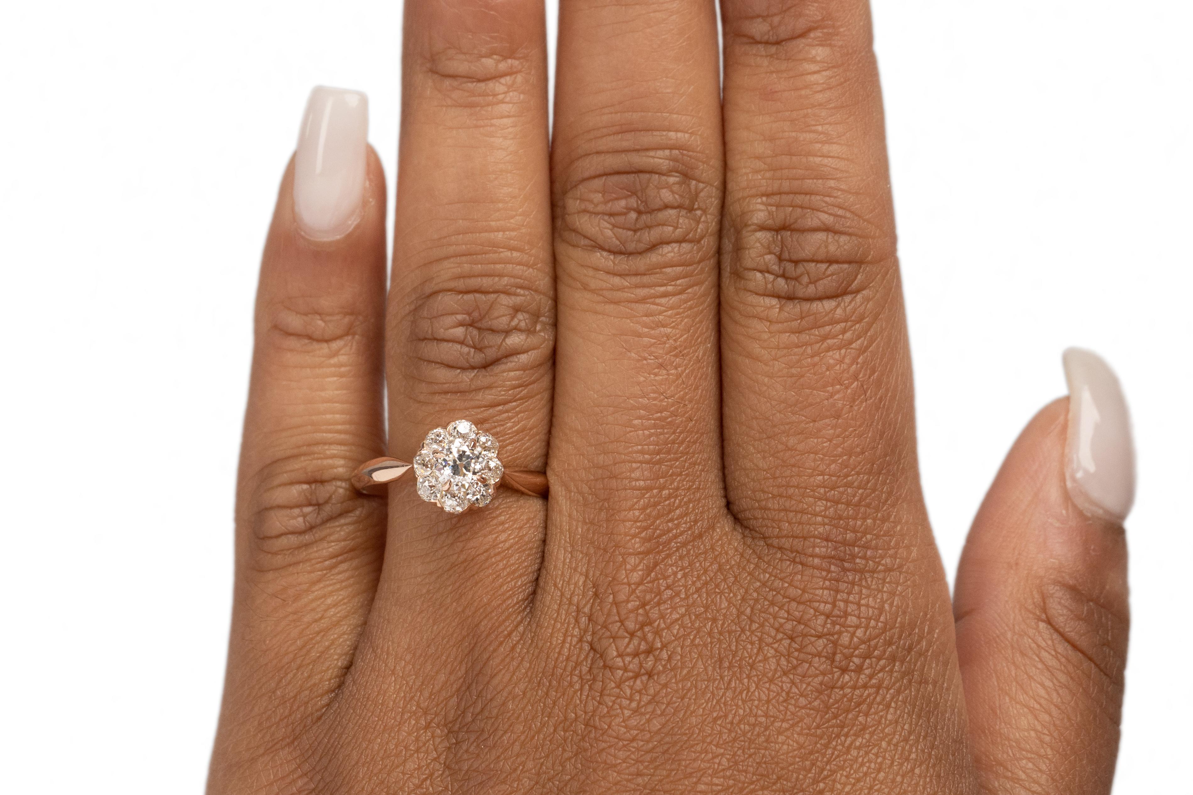 Anello di fidanzamento in oro rosa 14 carati con diamante edoardiano certificato GIA da 0,53 carati In condizioni buone in vendita a Hicksville, NY
