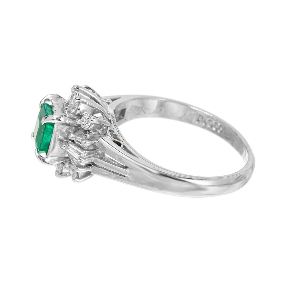 Women's GIA Certified .53 Carat Emerald Diamond Halo Princess Platinum Engagement Ring For Sale