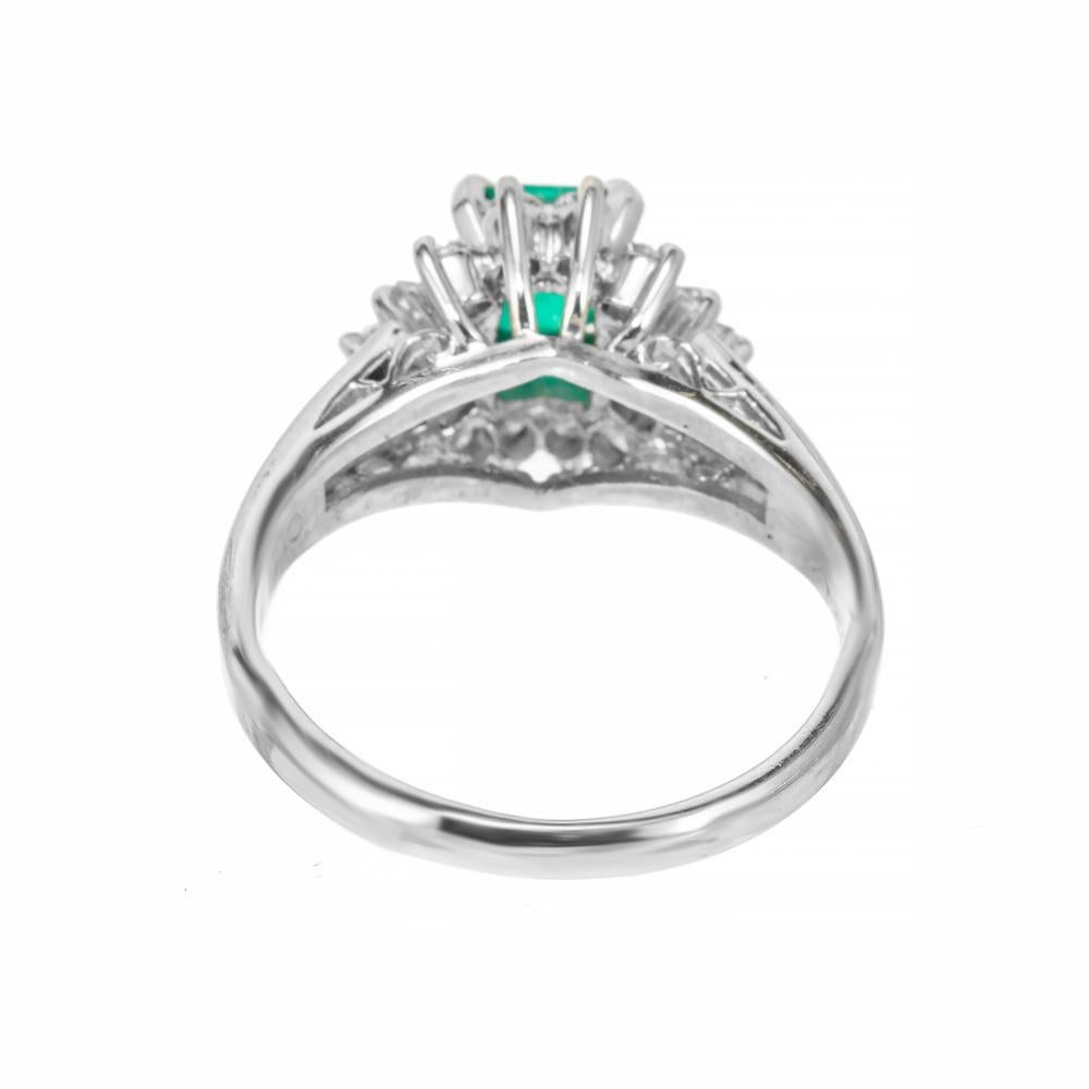 GIA Certified .53 Carat Emerald Diamond Halo Princess Platinum Engagement Ring For Sale 1