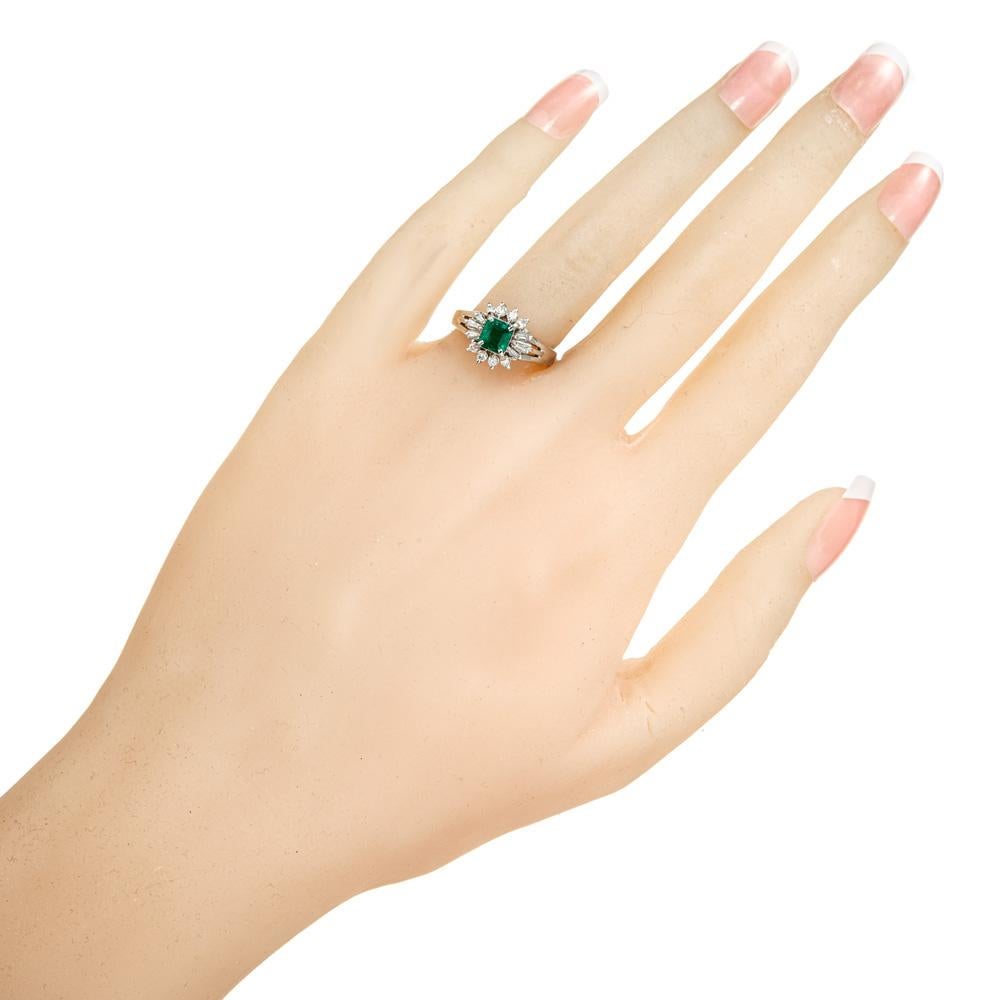 GIA Certified .53 Carat Emerald Diamond Halo Princess Platinum Engagement Ring For Sale 3