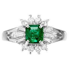 GIA Certified .53 Carat Emerald Diamond Halo Princess Platinum Engagement Ring