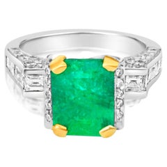 GIA Certified 5.30 Carat Diamond & Natural Emerald 18k Gold Cocktail Ring