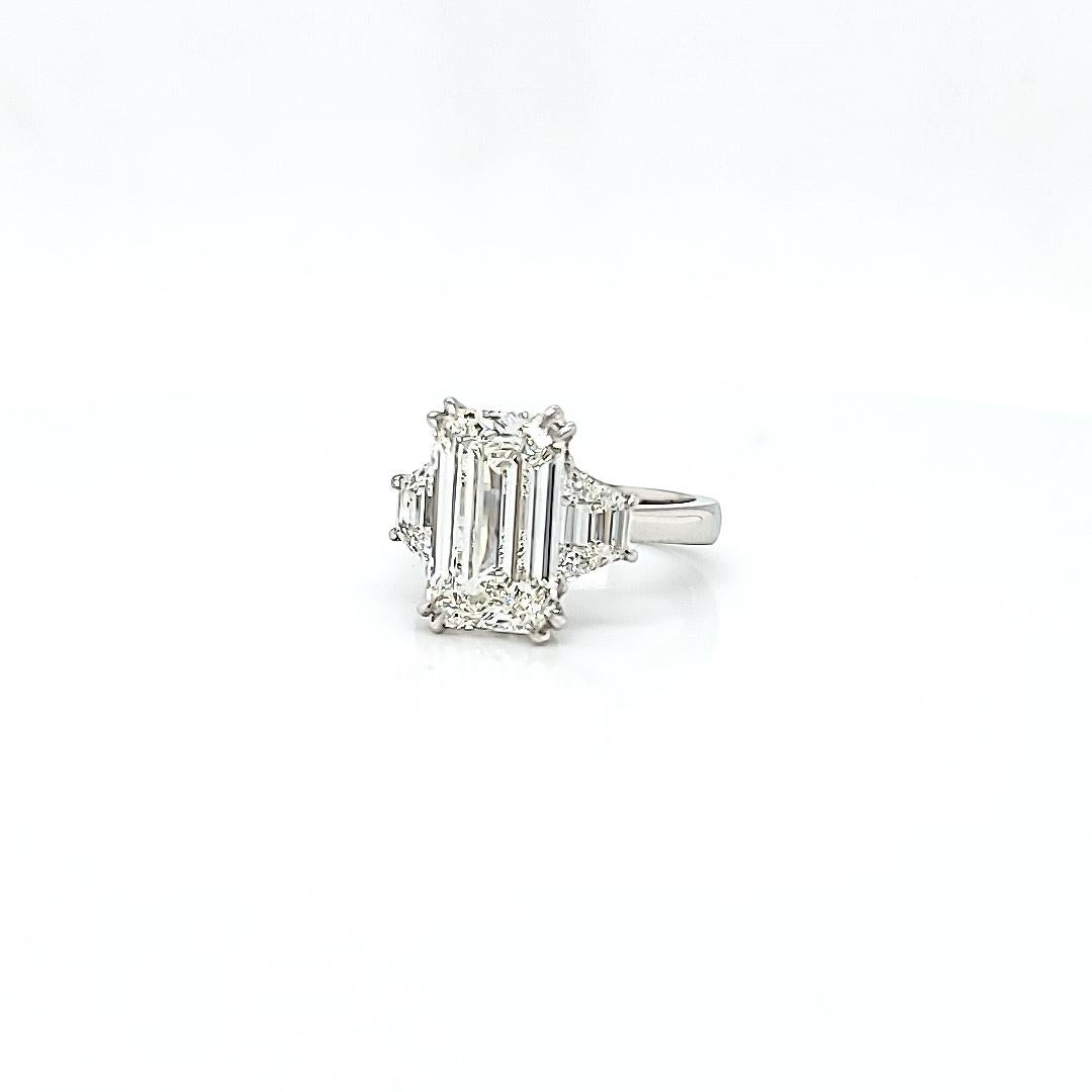 GIA Certified 5.30 Carat Emerald Cut Diamond Three Stone Ring 1