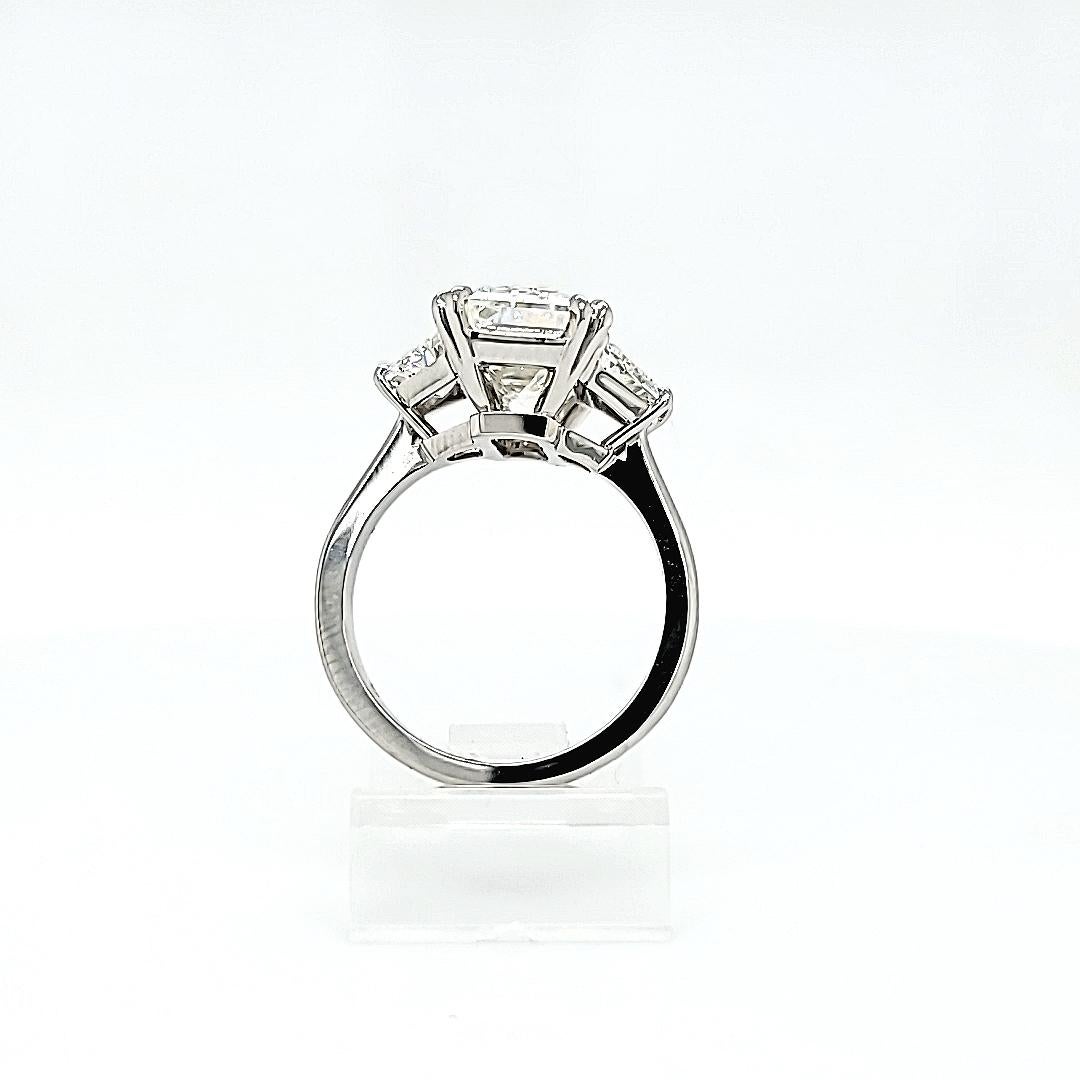 GIA Certified 5.30 Carat Emerald Cut Diamond Three Stone Ring 3