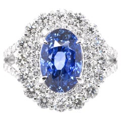 GIA Certified 5.30 Carat Natural Unheated Ceylon Sapphire Ring Set in Platinum