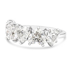 GIA Certified 5.31 Carats Total Five Heart Shape Diamond Wedding Band