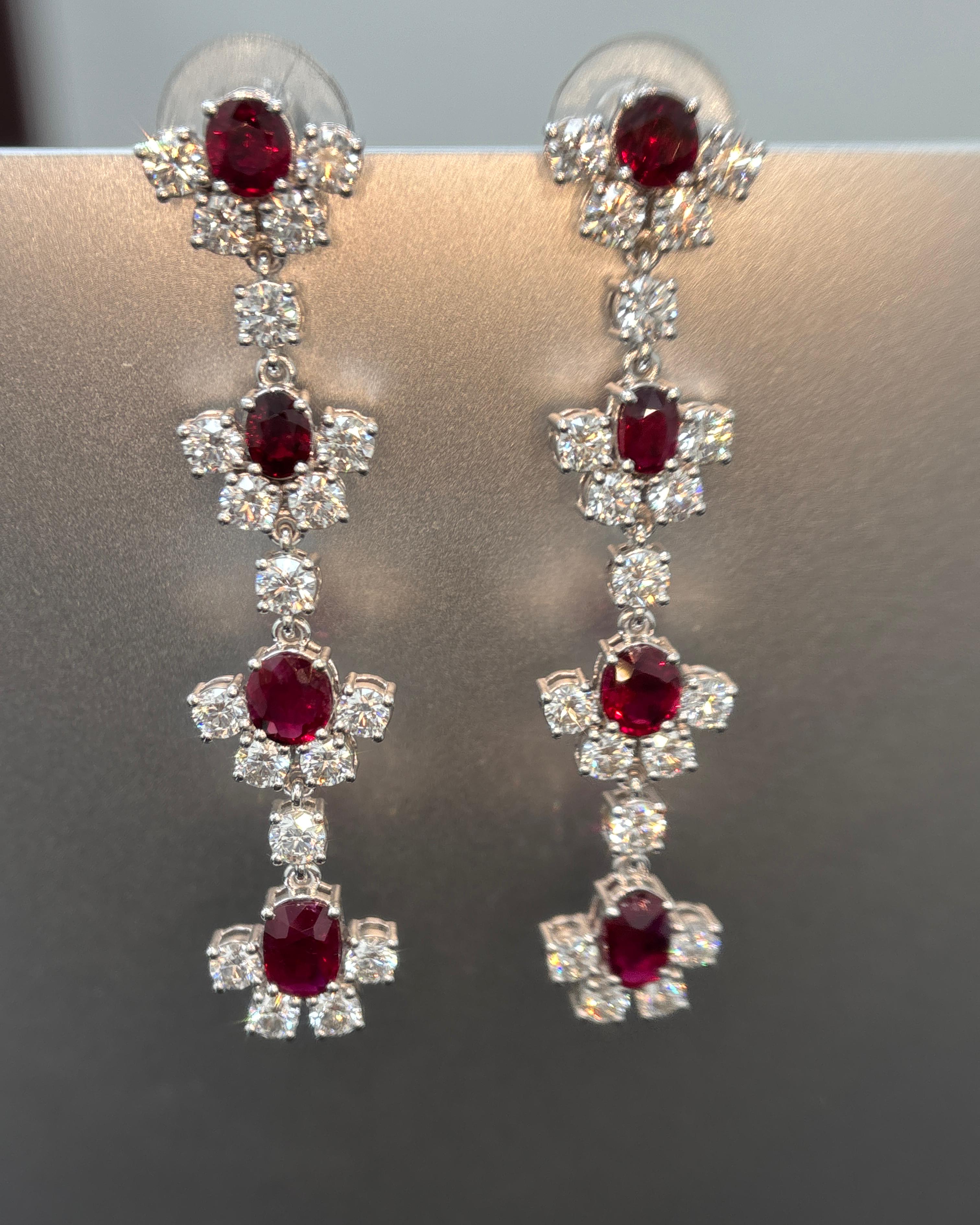 Pendientes de oro con diamante rubí rojo vivo de Birmania sin calor de 5,32 quilates certificado por GIA en venta 5