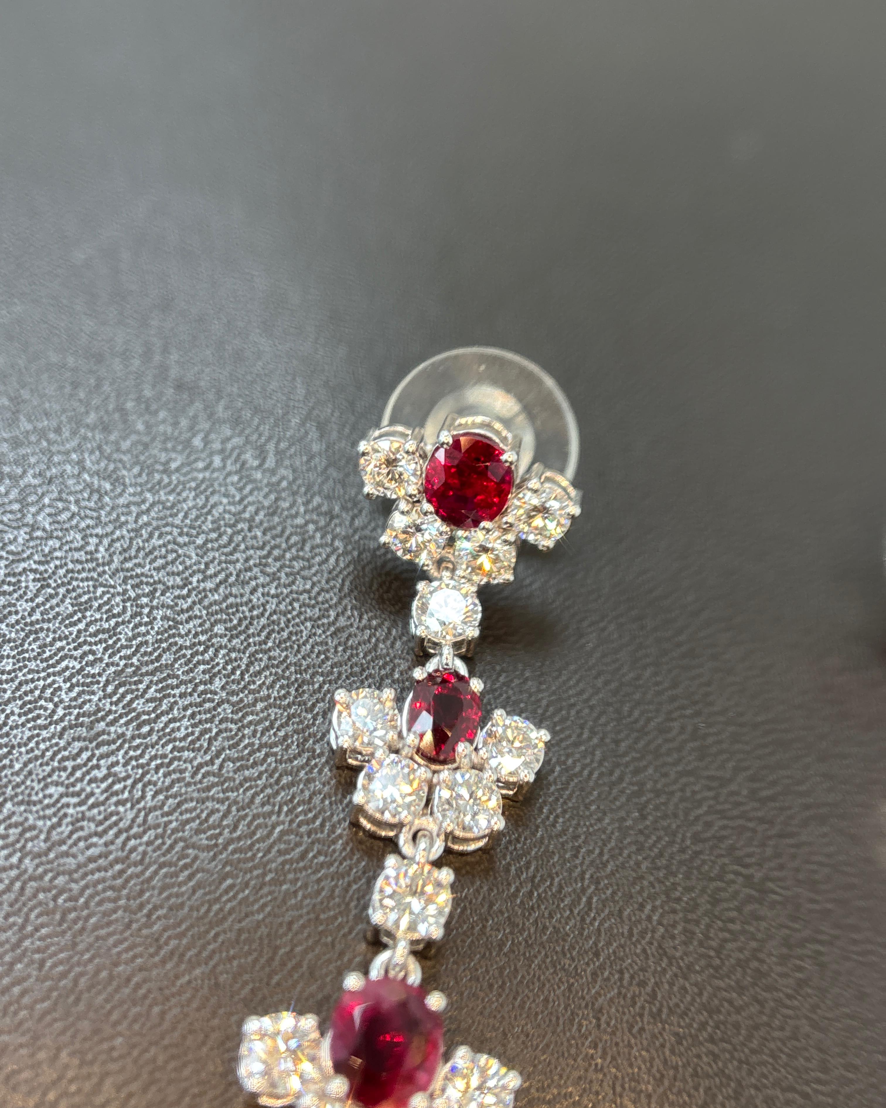 Pendientes de oro con diamante rubí rojo vivo de Birmania sin calor de 5,32 quilates certificado por GIA en venta 6