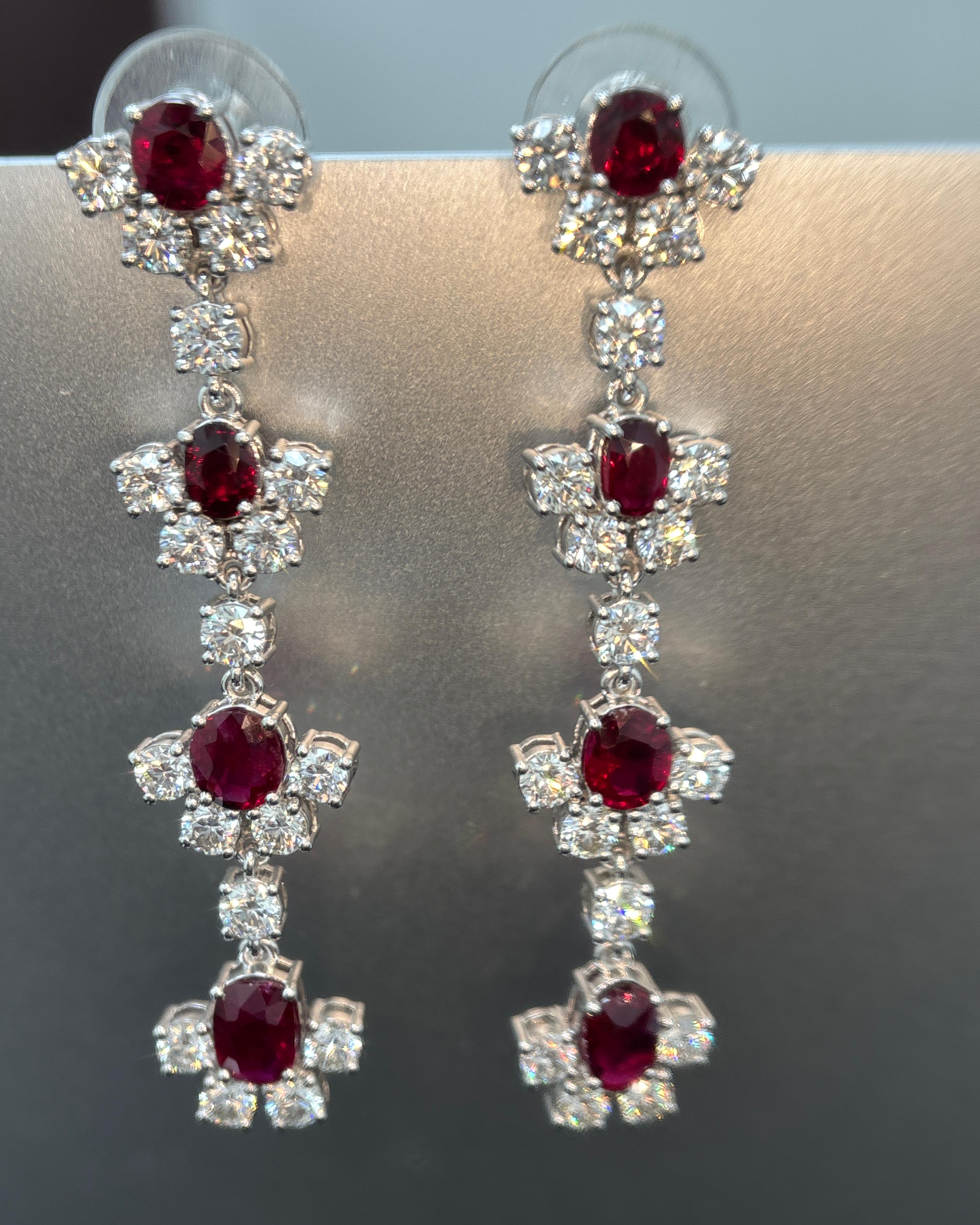 Pendientes de oro con diamante rubí rojo vivo de Birmania sin calor de 5,32 quilates certificado por GIA en venta 7
