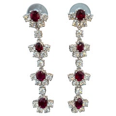 Pendientes de oro con diamante rubí rojo vivo de Birmania sin calor de 5,32 quilates certificado por GIA