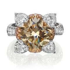 GIA Certified 5.32 Carat Fancy Light Brown Cushion Cut Diamond Ring