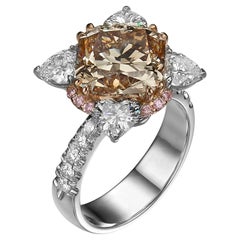 GIA Certified 5.32 Carat Fancy Light Brown Cushion Cut Diamond Ring