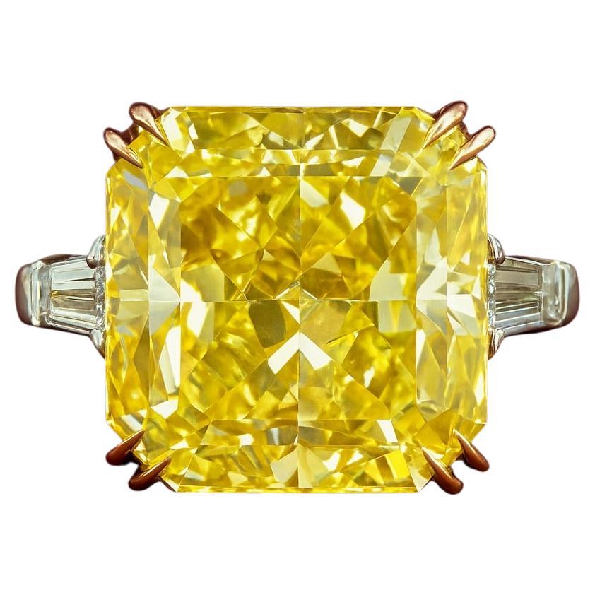 Bague en diamant certifié GIA de 5,32 carats jaune fantaisie VS2 avec baguettes effilées